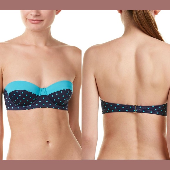 NWT Spanx Splash Polka Dot Retro Balconette Bikini‎ Top in Blue [SZ 10 ] - Picture 1 of 7